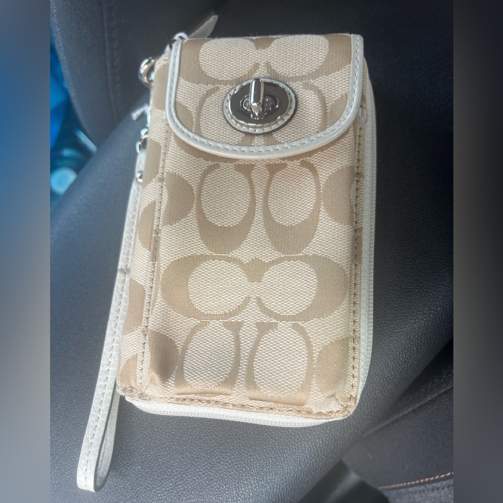 Coach Tan and Cream Phone Wristlet with Phone Wallet